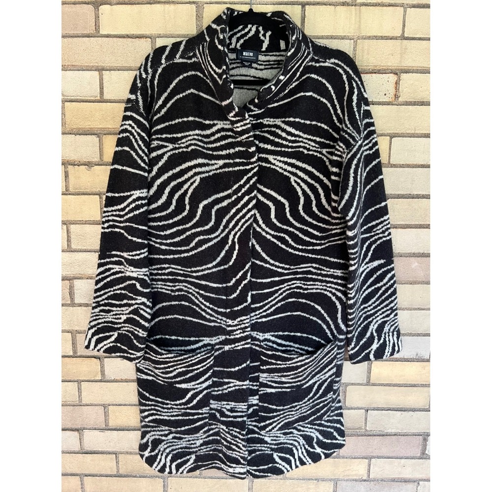 Maeve Anthropologie Lambswool Cardigan Sweater Coat Black White Zebra Sz Medium